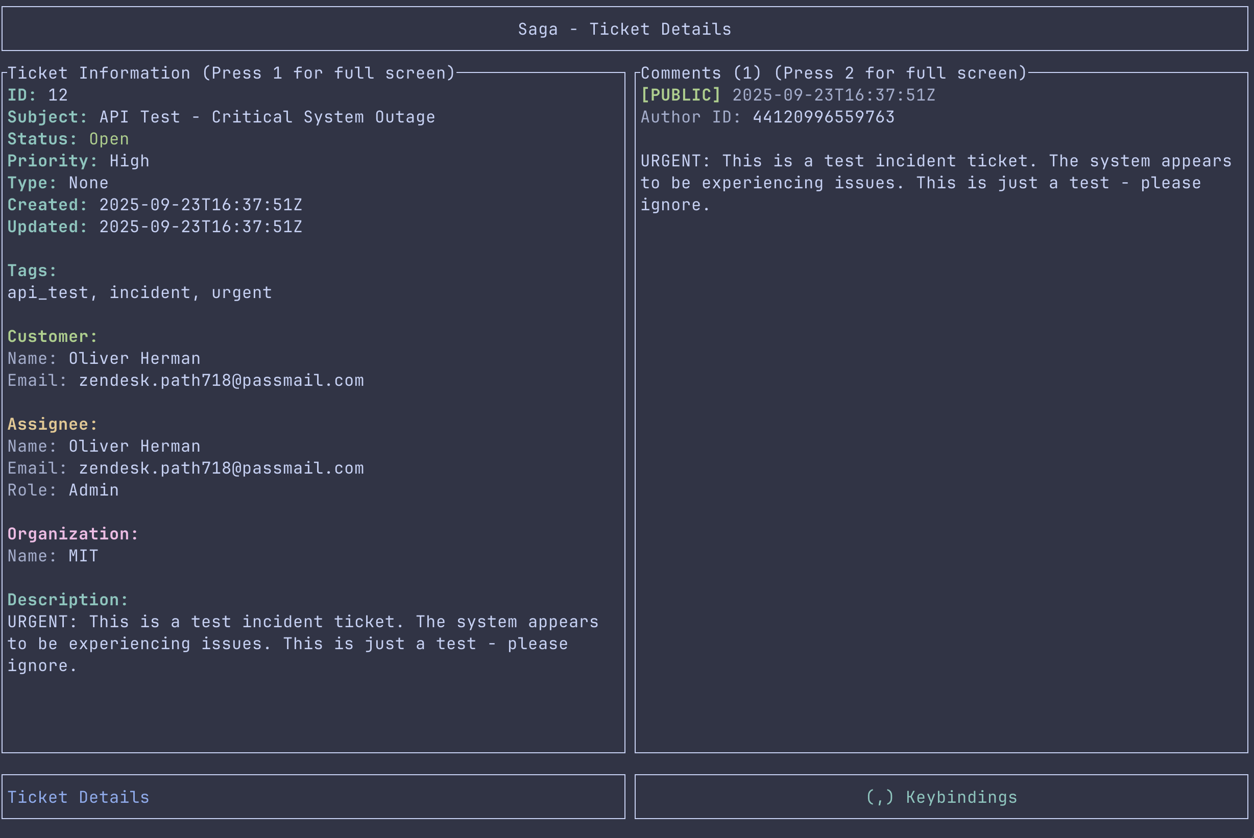 Individual ticket view